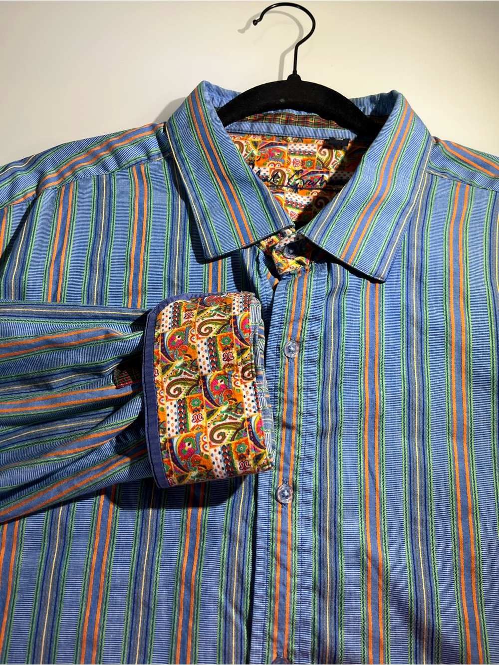 Robert Graham Blue Multicolor Striped Button-Down with Paisley Accents